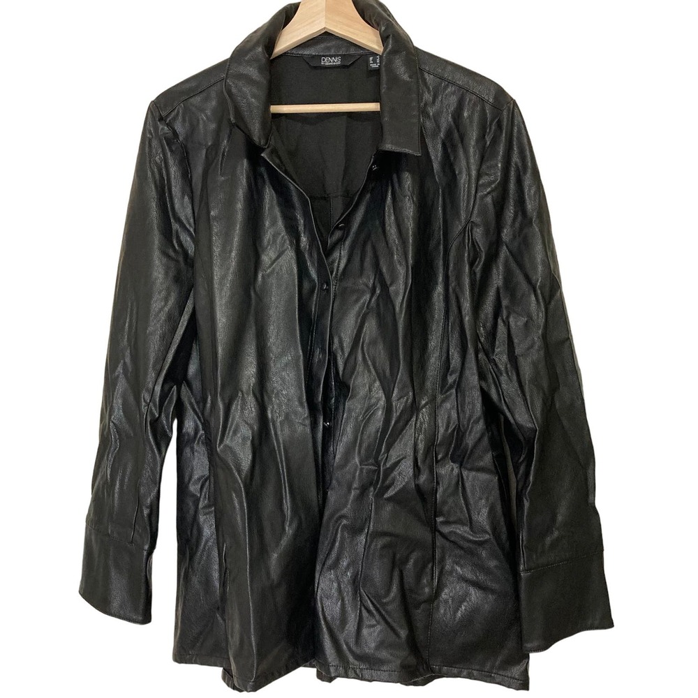 A628167 DENNIS BASSO Faux Leather Button Front Shirt Black L